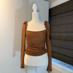 Elegant Brown Long Sleeve Women's Top